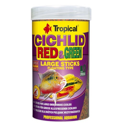 Tropical Cichlid Red & Green Large Sticks - wieloskładnikowy pokarm w postaci pływających pałeczek