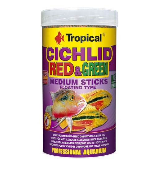 Tropical Cichlid Red & Green Medium Sticks - wieloskładnikowy pokarm w postaci pływających pałeczek