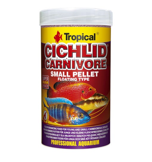 Tropical Cichlid Carnivore Small Pellet 250ml - wybarwiający pokarm dla młodych i mniejszych gatunków mięsożernych pielęgnic