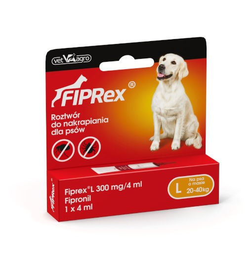 Vet-Agro Fiprex Spot-on pies L (20-40kg) (1x4ml) - produkt leczniczy przeznaczony do zwalczanie kleszczy, pcheł i wszy