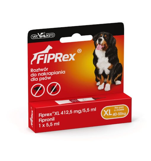 Vet-Agro Fiprex Spot-on pies XL (40-60kg) (1x5,5ml) - produkt leczniczy przeznaczony do zwalczanie kleszczy, pcheł i wszy