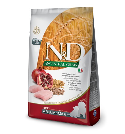 Farmina N&D Ancestral Grain Chicken&Pomegranate Puppy Medium/Maxi - karma z prazbożami i kurczakiem