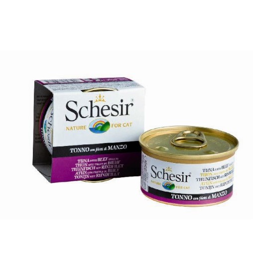Schesir (kot) - puszka 85g - Tuńczyk z wołowiną w galarecie