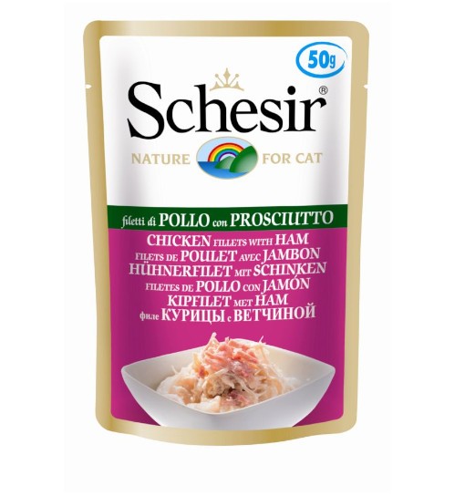 Schesir (kot) - saszetka 50g - Filety z kurczaka z szynką