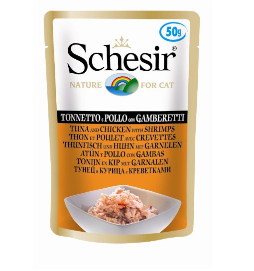 Schesir (kot) - saszetka 50g - Tuńczyk z kurczakiem i krewetkami