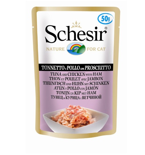 Schesir (kot) - saszetka 50g - Tuńczyk z kurczakiem i szynką