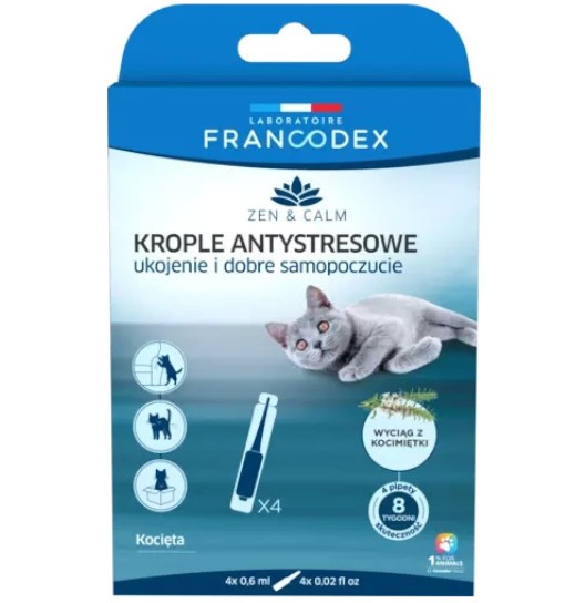 FRANCODEX Krople antystresowe z kocimiętką dla kociąt, 4 x 0,6 ml