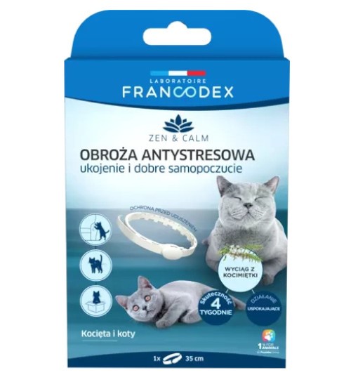 FRANCODEX Obroża antystresowa z kocimiętką dla kotów i kociąt, 35 cm