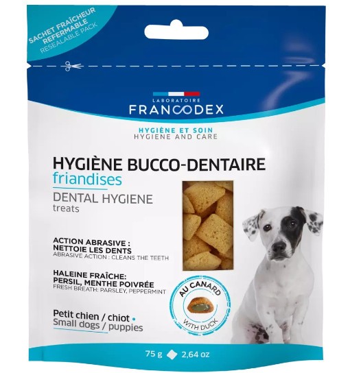 FRANCODEX Przysmak do higieny jamy ustnej o smaku kaczki dla szczeniąt i małych psów 75 g