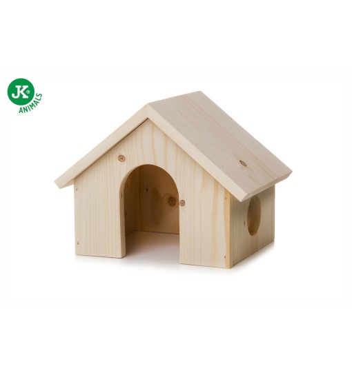 JK Animals Drewniany domek z litego drewna dla świnek morskich, 21,5×14,5×16 cm