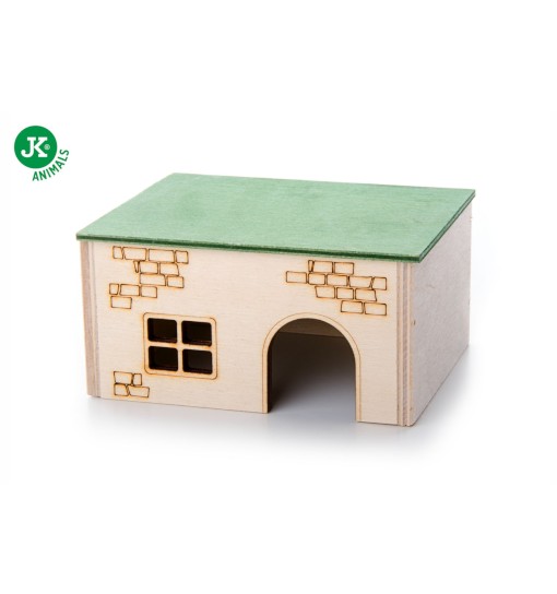 JK Animals Drewniany domek prostopadłościan dla chomików, 13×10×7 cm, domek ze sklejki dla gryzoni