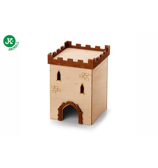 JK Animals Drewniany domek dla chomików Zamek nr 1, 9×9×14 cm, domek ze sklejki dla gryzoni