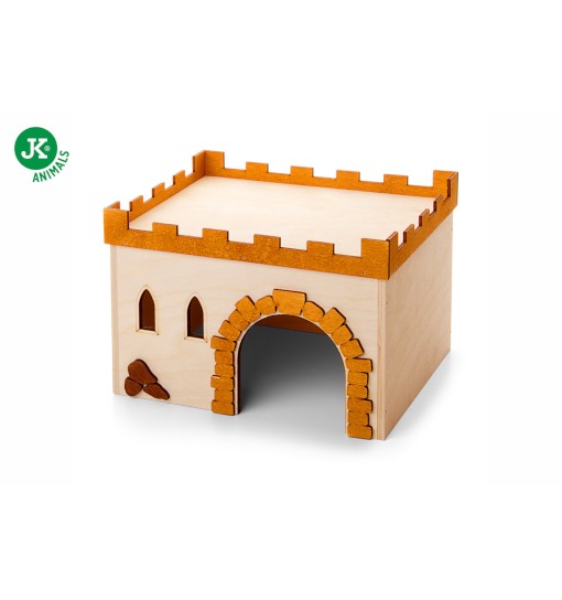 JK Animals Drewniany domek dla świnek morskich Zamek nr 3, 24×18×16 cm, domek ze sklejki dla gryzoni