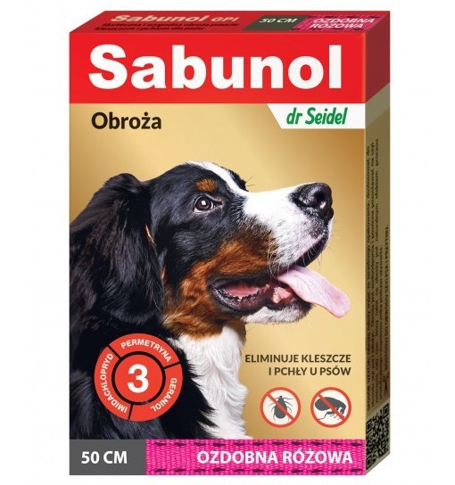 SABUNOL GPI - obroża ozdobna różowa przeciw kleszczom i pchłom dla psa 50 cm