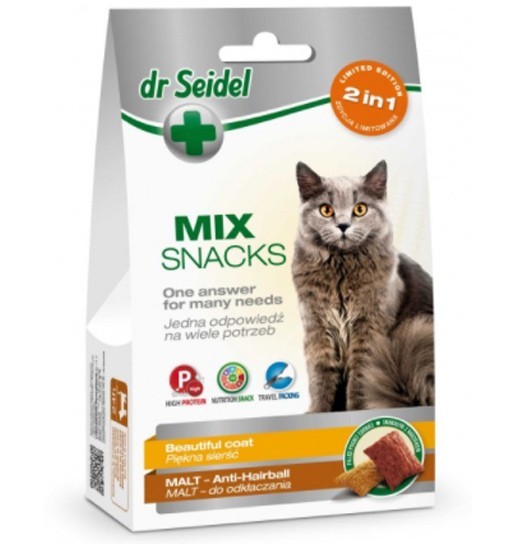 Smakołyki Dr Seidla MIX 2w1 dla kotów na piękną sierść & malt 60g