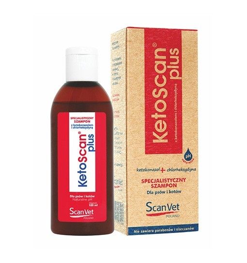 KetoScan Plus 100ml - specjalistyczny szampon z ketokonazolem i chlorheksydyną dla psów i kotów