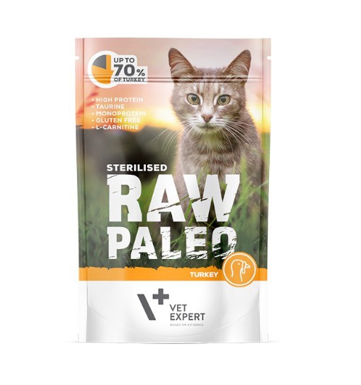 Vet Expert RAW PALEO karma mokra dla kotów sterylizowanych - indyk 100g