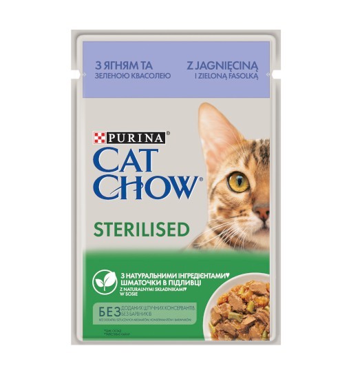 Saszetka Cat Chow Sterilised - jagnięcina z zieloną fasolką w sosie 85 g